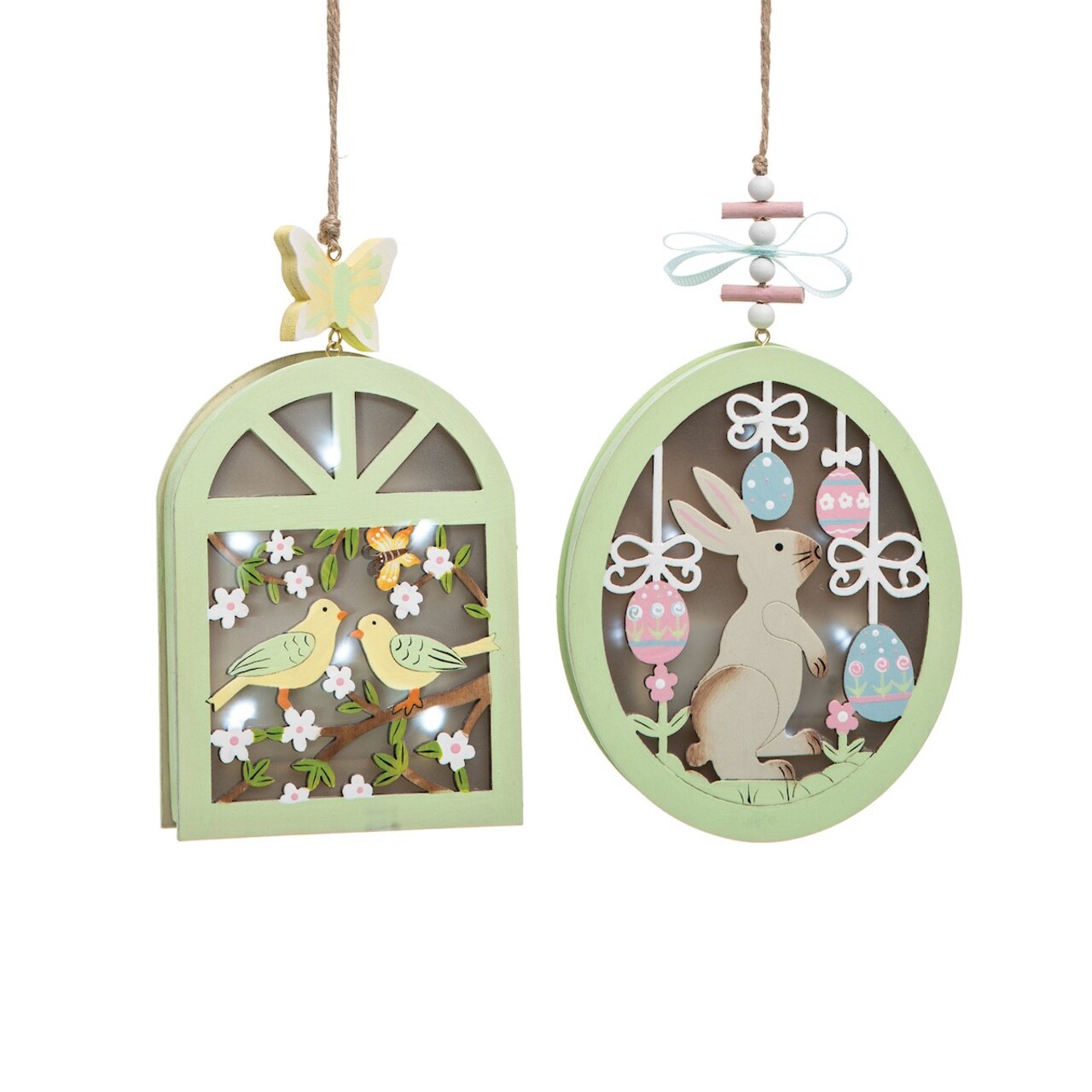 Spring Easter Bunny Rabbit Shadowbox Light-Up Led Decorative Hanging Tree Ornament Assortment of 2